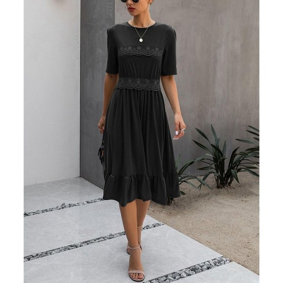 Glam Girl Fashion Dresses & Skirts - NWT Black Lace-Detail Ruffle-Hem Midi Dress XL